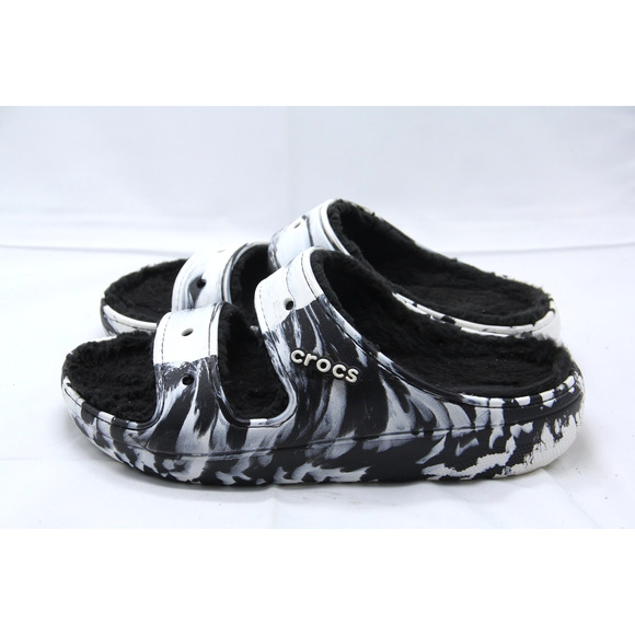 Crocs Fleece Lined Double Strap Sandals Men\'s Size 12 Black White Swirl Marble main image 6
